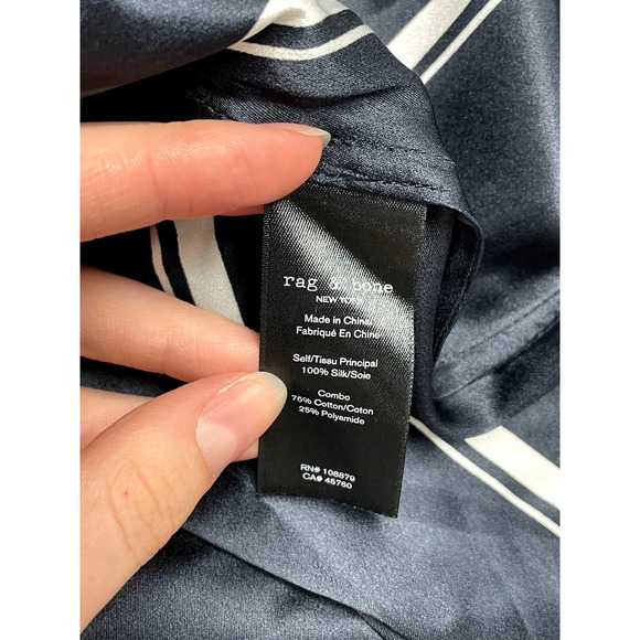 RAG & BONE NEW Jacklin Asymmetric Oversized Silk Dress Navy Stripe M $495 - Picture 12 of 13